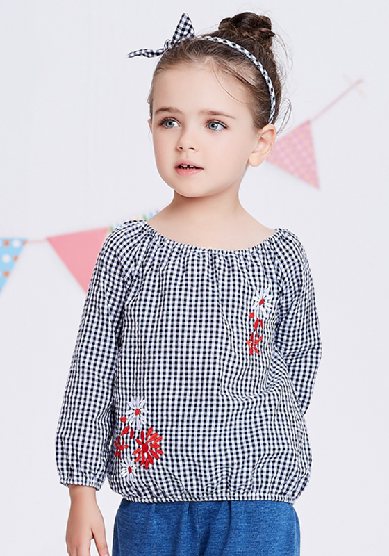 Mouile Slash Neck Plaid Blouse Mouile Slash Neck Plaid Blouse