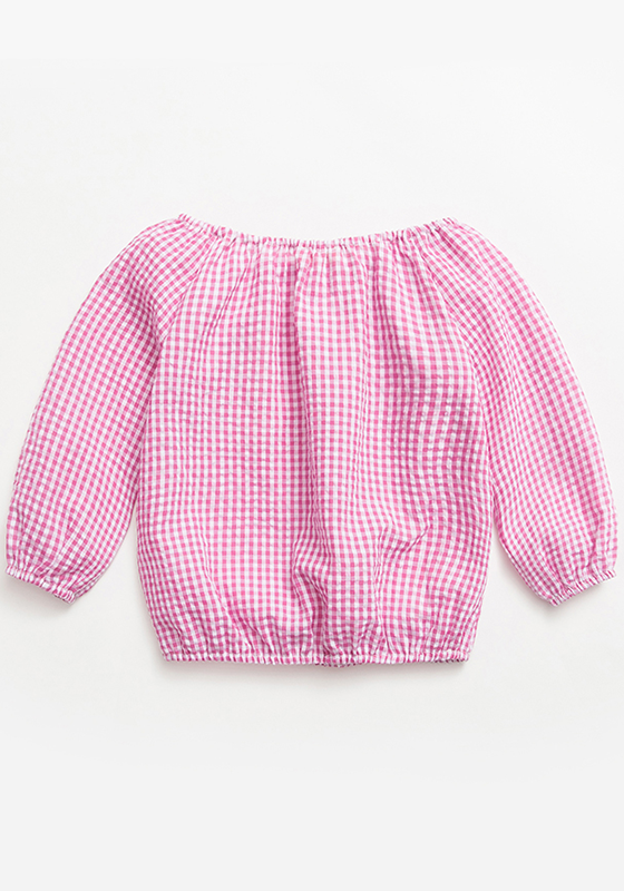 Mouile Slash Neck Plaid Blouse Mouile Slash Neck Plaid Blouse