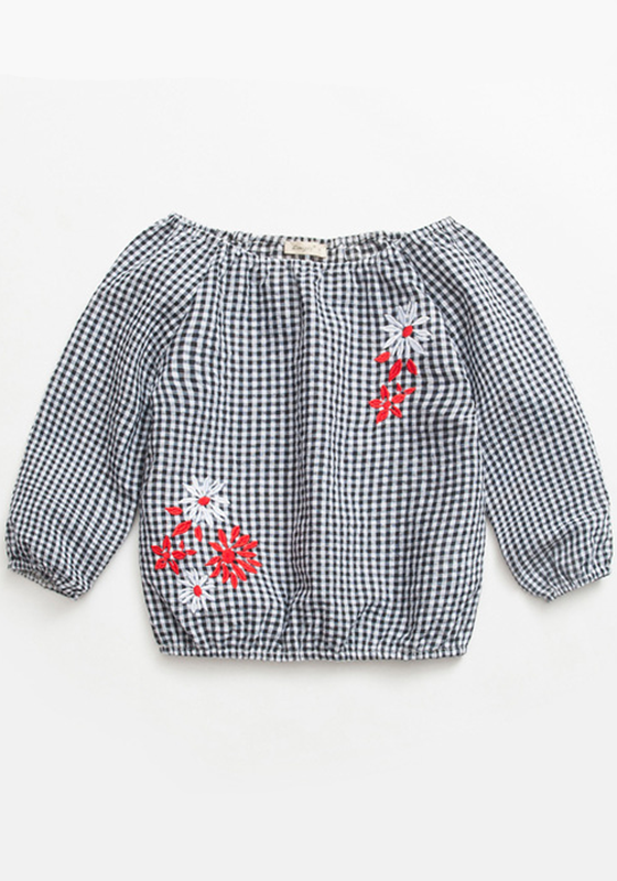 Mouile Slash Neck Plaid Blouse Mouile Slash Neck Plaid Blouse